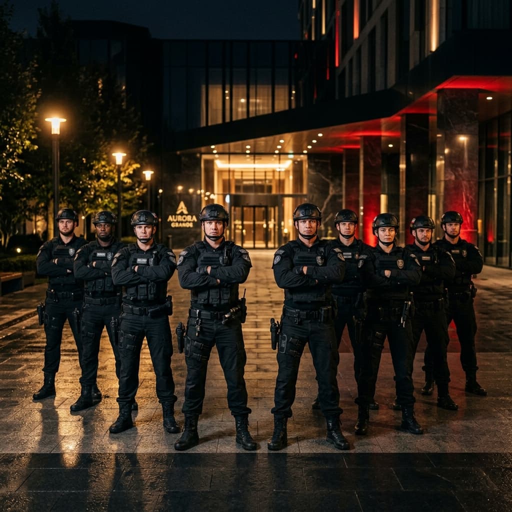 Defensary Alpha guards assembled for night patrol briefing